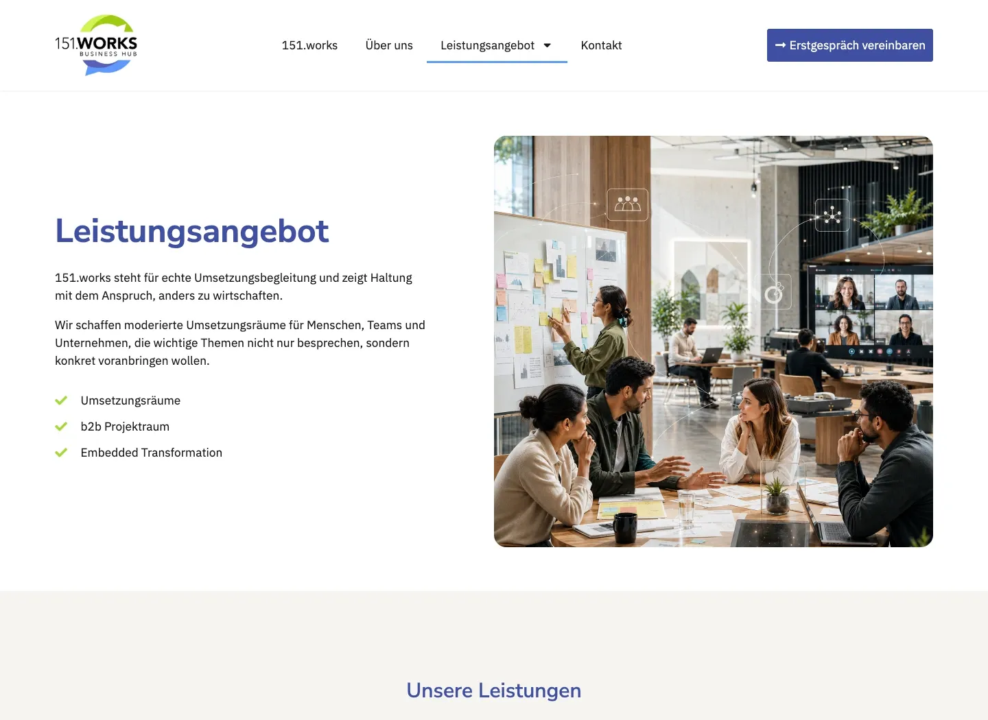 151.works: Leistungsangebot: Überblick über die Formate und die Zusammenarbeit.