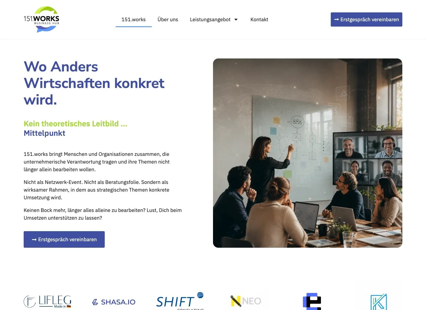 151.works: Startseite: Positionierung, Einstieg und Einladung zum Erstgespräch.