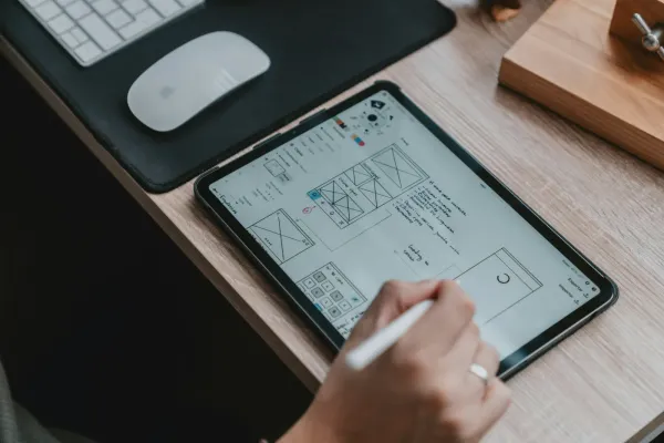 WordPress-Freelancer gestaltet ansprechendes Webdesign auf einem Tablet